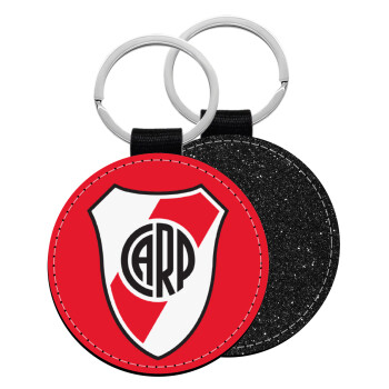 River Plate, Μπρελόκ Δερματίνη, στρογγυλό ΜΑΥΡΟ (5cm)