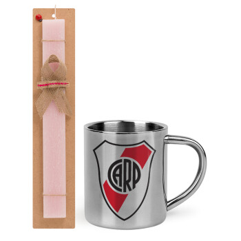 River Plate, Πασχαλινό Σετ, μεταλλική κούπα θερμό (300ml) & πασχαλινή λαμπάδα αρωματική πλακέ (30cm) (ΡΟΖ)