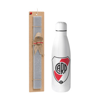 River Plate, Easter Set, metallic stainless thermos bottle (500ml) & scented flat Easter candle (30cm) (GRAY)