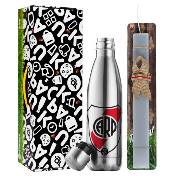 River Plate, Easter Set, metallic stainless thermos flask (500ml) & scented flat Easter candle (30cm) (GRAY)