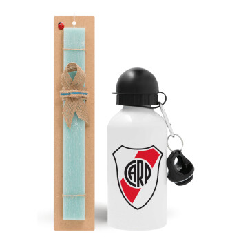River Plate, Easter Set, metallic aluminum water bottle (500ml) & scented flat candle (30cm) (TURQUOISE)