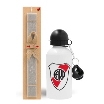 River Plate, Πασχαλινό Σετ, παγούρι μεταλλικό  αλουμινίου (500ml) & πασχαλινή λαμπάδα αρωματική πλακέ (30cm) (ΓΚΡΙ)