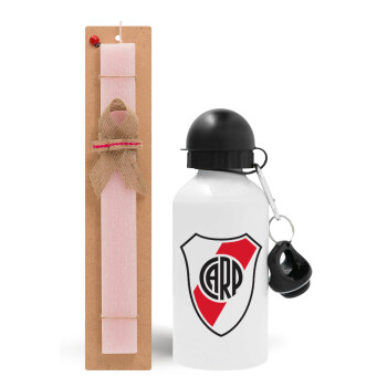 River Plate, Πασχαλινό Σετ, παγούρι μεταλλικό αλουμινίου (500ml) & πασχαλινή λαμπάδα αρωματική πλακέ (30cm) (ΡΟΖ)