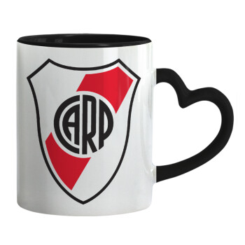 River Plate, Κούπα καρδιά χερούλι μαύρη, κεραμική, 330ml