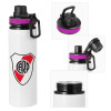Metallic water bottle with safety lid, 850ml aluminum