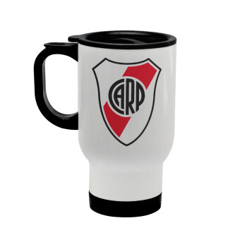 River Plate, Κούπα ταξιδιού ανοξείδωτη με καπάκι, διπλού τοιχώματος (θερμό) λευκή 450ml