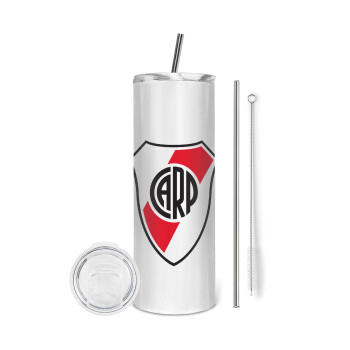 River Plate, Eco friendly ποτήρι θερμό (tumbler) από ανοξείδωτο ατσάλι 600ml, με μεταλλικό καλαμάκι & βούρτσα καθαρισμού