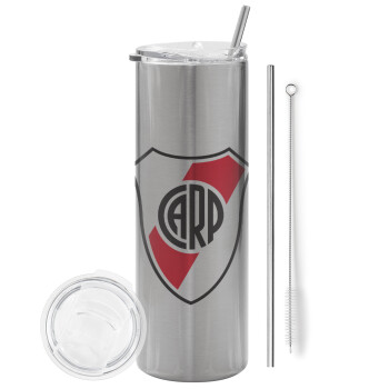 River Plate, Tumbler stainless steel Silver 600ml, with metal straw & cleaning brush