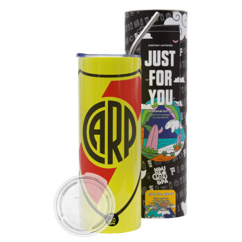 River Plate, Neon Yellow Travel Tumbler θερμό, μεταλλικό καλαμάκι(Ανωξείδωτο 304 Food grade, BPA free, 600ml)