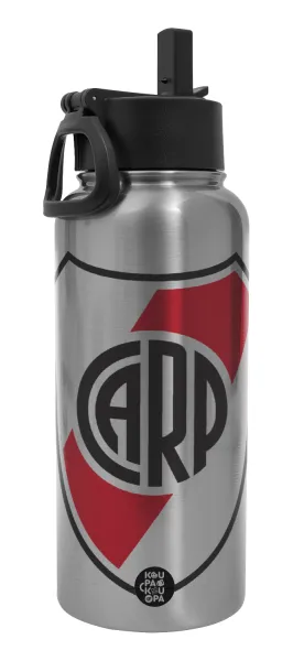 River Plate — Metal mug thermo Silver with Straw and Spout Lid (Stainless steel), double wall, 950ml
