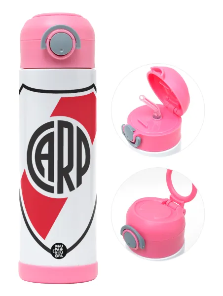 River Plate — Παιδικό παγούρι θερμό, ανοξείδωτο, με καλαμάκι ασφαλείας, ΡΟΖ (500ml)