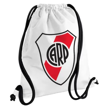 River Plate, Τσάντα πλάτης πουγκί GYMBAG λευκή, με τσέπη (40x48cm) & χονδρά κορδόνια