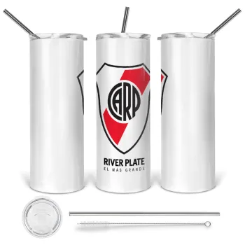 River Plate, Tumbler ποτήρι θερμό από ανοξείδωτο ατσάλι 600ml, με μεταλλικό καλαμάκι & βούρτσα καθαρισμού