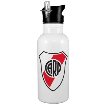 River Plate, White water bottle with straw, stainless steel 600ml