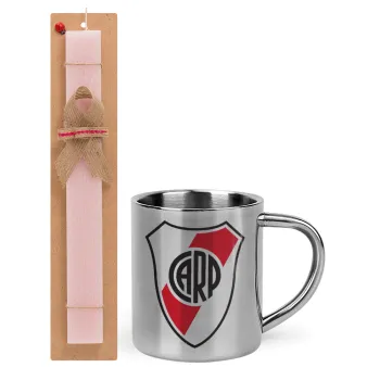 River Plate, Easter Set, metallic thermal cup (300ml) & aromatic flat Easter candle (30cm) (PINK)