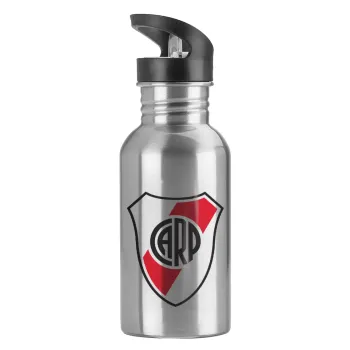 River Plate, Παγούρι νερού Ασημένιο με καλαμάκι, ανοξείδωτο ατσάλι 600ml