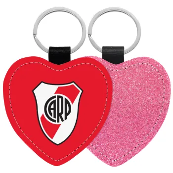 River Plate, Μπρελόκ PU δερμάτινο glitter καρδιά ΡΟΖ