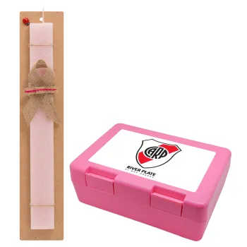 River Plate, Easter Set, children's snack container PINK & scented flat Easter candle (30cm) (PINK)