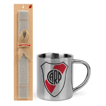 River Plate, Easter Set, metallic thermal cup (300ml) & Easter aromatic flat candle (30cm) (GRAY)