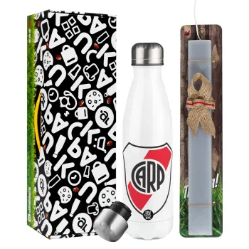 River Plate, Easter candle, metallic white thermos bottle (500ml) & aromatic flat candle (30cm) (GRAY)