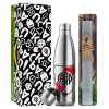 Easter Set, metallic stainless thermos flask (500ml) & scented flat Easter candle (30cm) (GRAY)