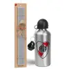 Easter Set, metallic silver aluminum water bottle (500ml) & aromatic flat Easter candle (30cm) (GRAY)