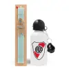 Easter Set, metallic aluminum water bottle (500ml) & scented flat candle (30cm) (TURQUOISE)
