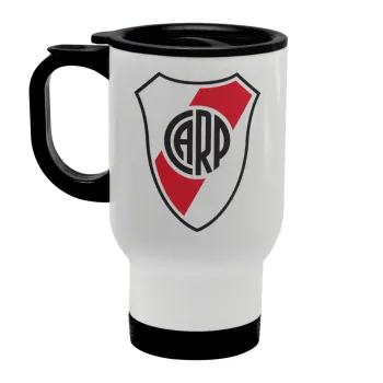 River Plate, Κούπα ταξιδιού ανοξείδωτη με καπάκι, διπλού τοιχώματος (θερμό) λευκή 450ml