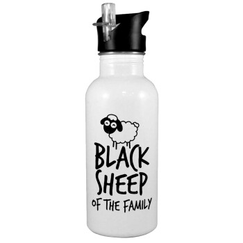Black Sheep of the Family, White water bottle with straw, stainless steel 600ml