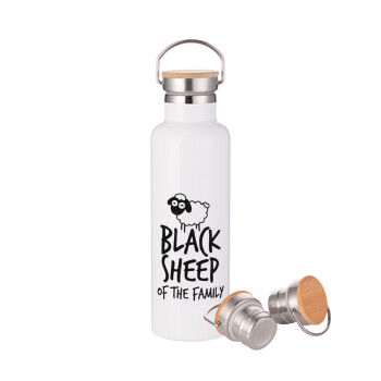 Black Sheep of the Family, Stainless steel White with wooden lid (bamboo), double wall, 750ml