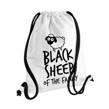 Black Sheep of the Family, Τσάντα πλάτης πουγκί GYMBAG λευκή, με τσέπη (40x48cm) & χονδρά κορδόνια