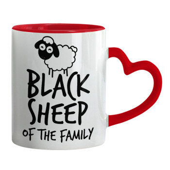Black Sheep of the Family, Mug heart red handle, ceramic, 330ml