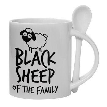 Black Sheep of the Family, Ceramic coffee mug with Spoon, 330ml (1pcs)