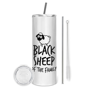 Black Sheep of the Family, Eco friendly ποτήρι θερμό (tumbler) από ανοξείδωτο ατσάλι 600ml, με μεταλλικό καλαμάκι & βούρτσα καθαρισμού