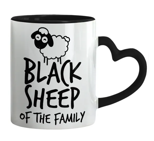 Black Sheep of the Family — Mug heart black handle, ceramic, 330ml