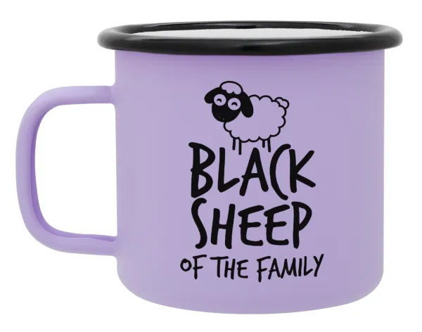 Black Sheep of the Family — Metal enamel mug, matte light pastel purple, 360ml