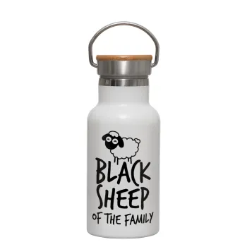 Black Sheep of the Family, Μεταλλικό παγούρι θερμός (Stainless steel) Λευκό με ξύλινο καπακι (bamboo), διπλού τοιχώματος, 350ml