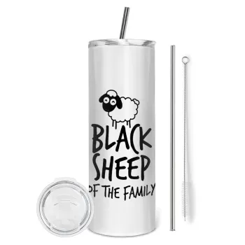 Black Sheep of the Family, Tumbler ποτήρι θερμό από ανοξείδωτο ατσάλι 600ml, με μεταλλικό καλαμάκι & βούρτσα καθαρισμού