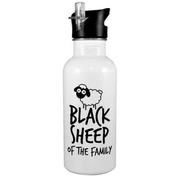Black Sheep of the Family, White water bottle with straw, stainless steel 600ml