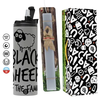 Black Sheep of the Family, Πασχαλινή Λαμπάδα με Travel Tumbler θερμό (600ml, BPA free) & κερί αρωματικό πλακέ (30cm) (ΓΚΡΙ)
