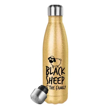 Black Sheep of the Family, Glitter gold stainless steel thermos bottle, double-walled, 500ml