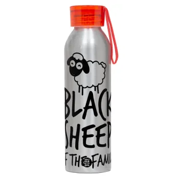 Black Sheep of the Family, Aluminum Sports Bottle 650ml – Silver with Red Cap and Silicone Strap