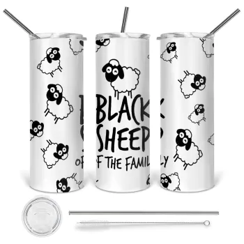 Black Sheep of the Family, Tumbler ποτήρι θερμό από ανοξείδωτο ατσάλι 600ml, με μεταλλικό καλαμάκι & βούρτσα καθαρισμού