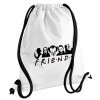 Halloween Friends, Τσάντα πλάτης πουγκί GYMBAG λευκή, με τσέπη (40x48cm) & χονδρά κορδόνια