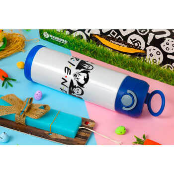 Halloween Friends, Easter candle, Childrens hot water bottle, stainless steel, with safety straw, BLUE (500ml)