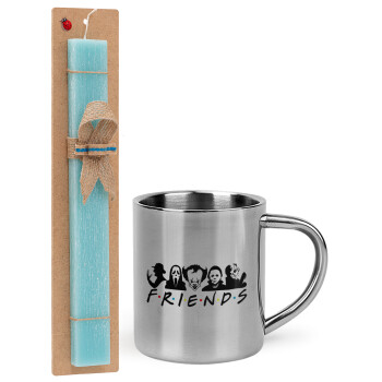 Halloween Friends, Easter Set, metallic thermal cup (300ml) & aromatic flat Easter candle (30cm) (TURQUOISE)