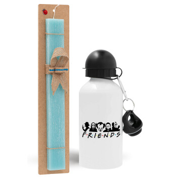 Halloween Friends, Easter Set, metallic aluminum water bottle (500ml) & scented flat candle (30cm) (TURQUOISE)