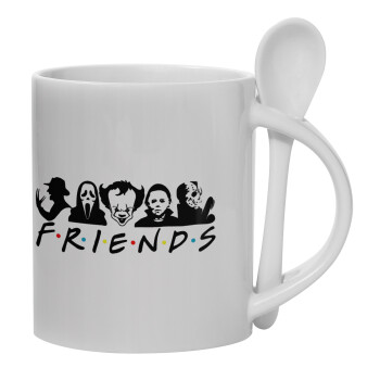 Halloween Friends, Ceramic coffee mug with Spoon, 330ml (1pcs)