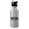 Water bottle Silver with straw, stainless steel 600ml