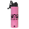 Metallic water bottle with safety lid, 850ml aluminum